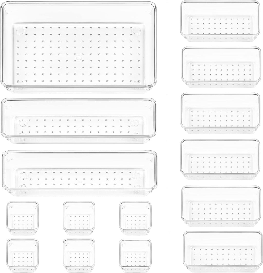 Premium Clear Plastic Drawer Organizer Set -Multi Size